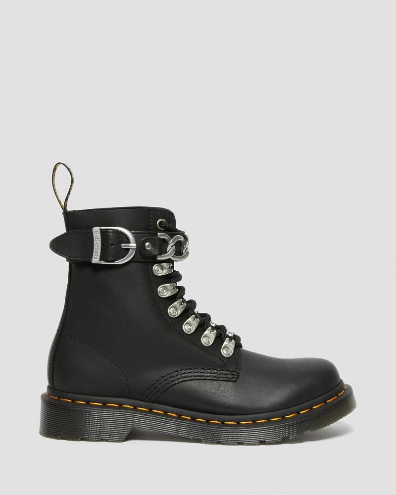 Women's Dr Martens 1460 Pascal Chain Leather Lace Up Boots Black | AU 181FDN